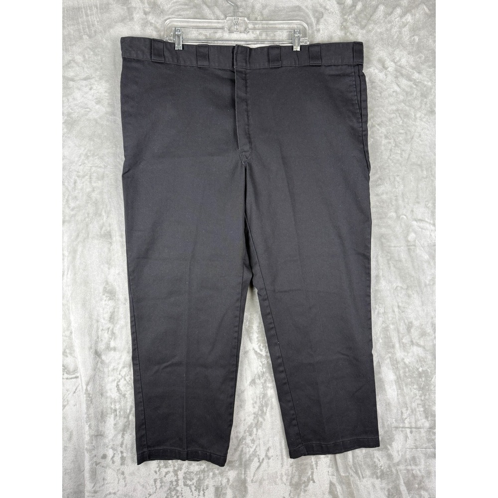 Dickies Work Pants Black Twill Flat Front Straight Leg Mens Size 46x30